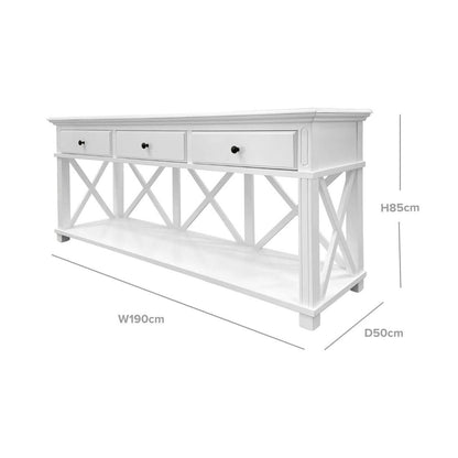 Sorrento 3 Drawer 190 cm Hamptons Console White