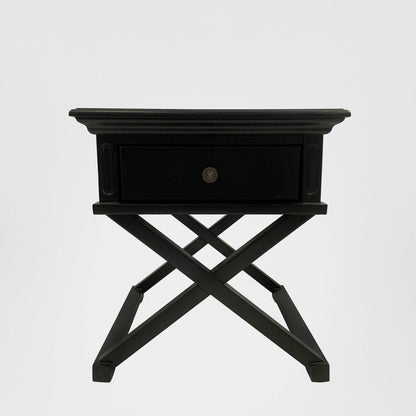 Sorrento Cross Leg Hamptons BedSide Table W/Drawer Black