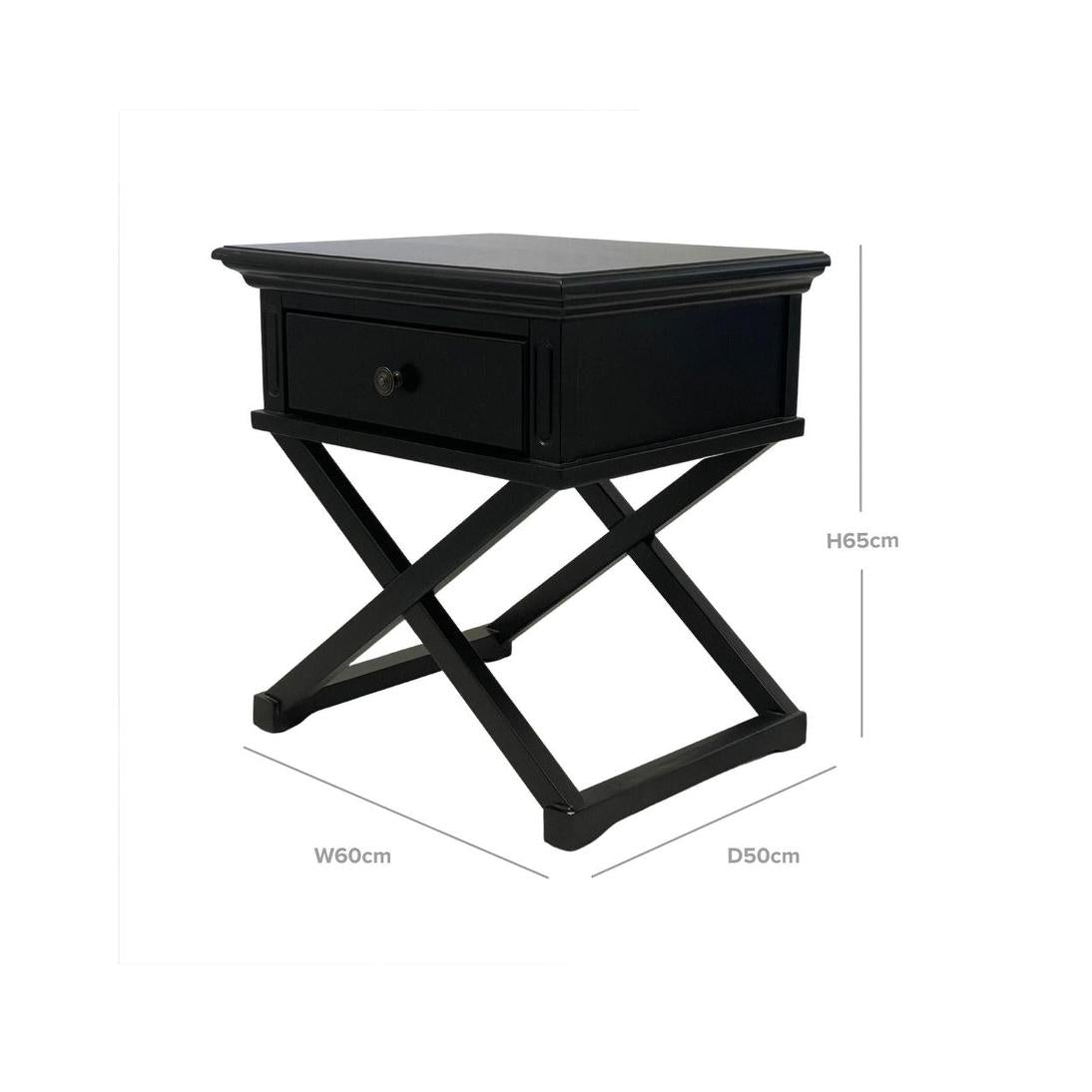 Sorrento Cross Leg Hamptons BedSide Table W/Drawer Black