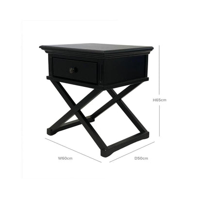 Sorrento Cross Leg Hamptons BedSide Table W/Drawer Black