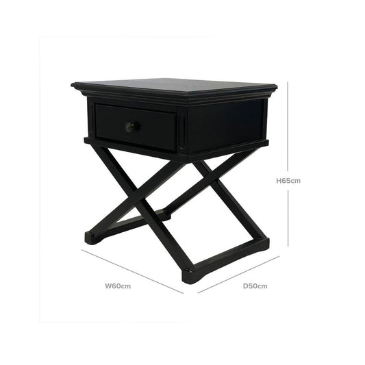 Sorrento Cross Leg Hamptons BedSide Table W/Drawer Black