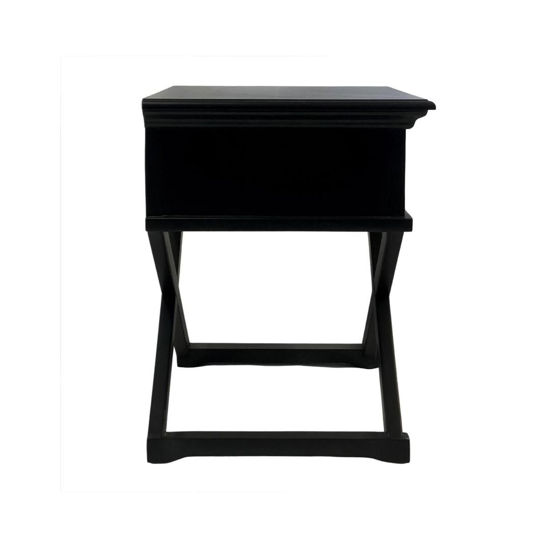 Sorrento Cross Leg Hamptons BedSide Table W/Drawer Black