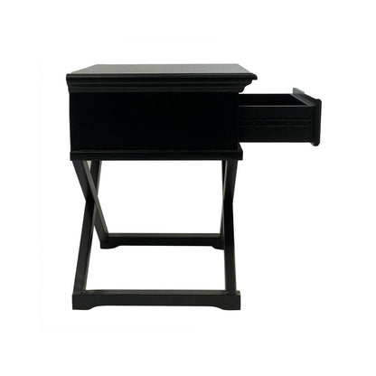Sorrento Cross Leg Hamptons BedSide Table W/Drawer Black