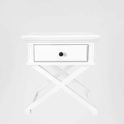 Sorrento Cross Leg Hamptons BedSide Table W/Drawer White