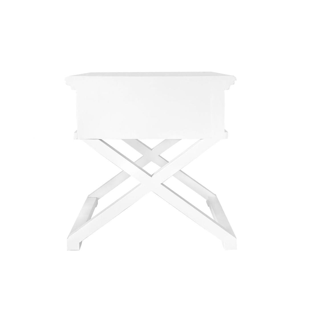 Sorrento Cross Leg Hamptons BedSide Table W/Drawer White