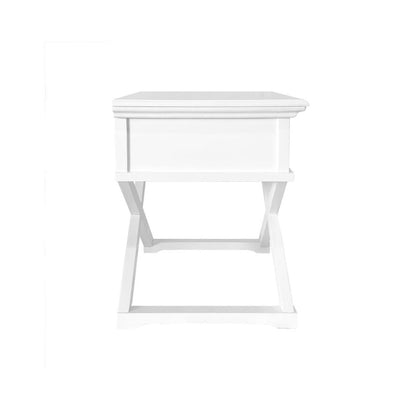Sorrento Cross Leg Hamptons BedSide Table W/Drawer White