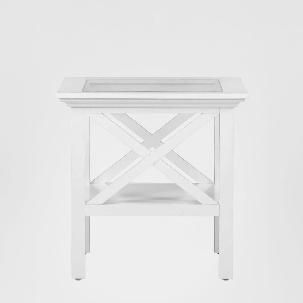 Sorrento Hamptons Square Side Table W/ Glass Top White