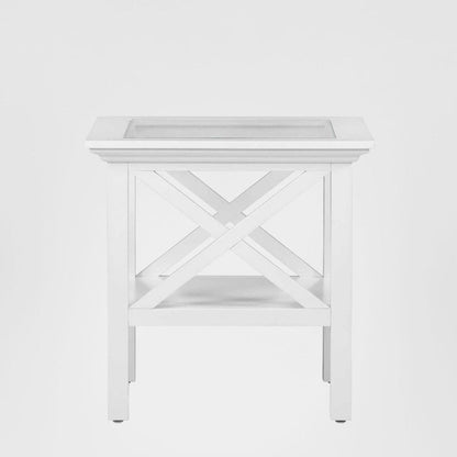 Sorrento Hamptons Square Side Table W/ Glass Top White