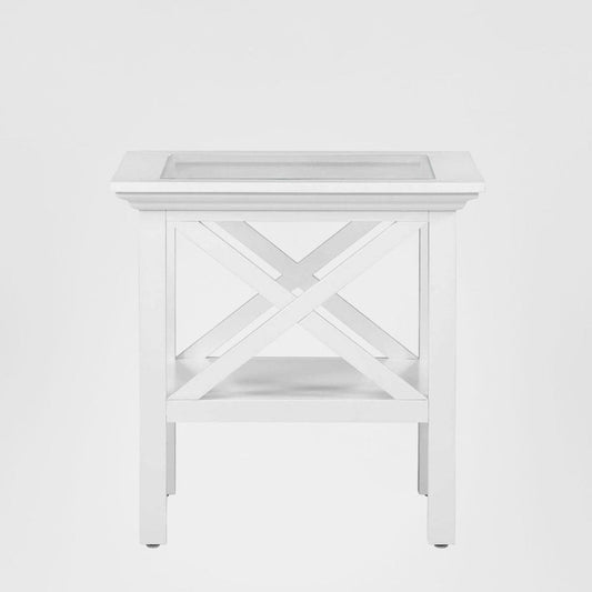 Sorrento Hamptons Square Side Table W/ Glass Top White