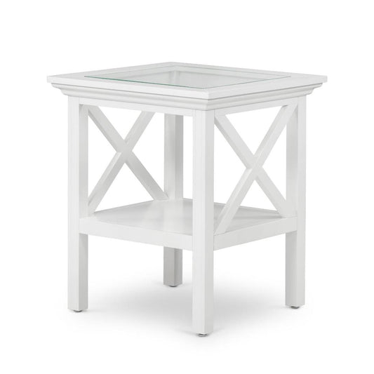 Sorrento Hamptons Square Side Table W/ Glass Top White