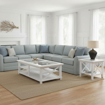 Sorrento Hamptons Square Side Table W/ Glass Top White