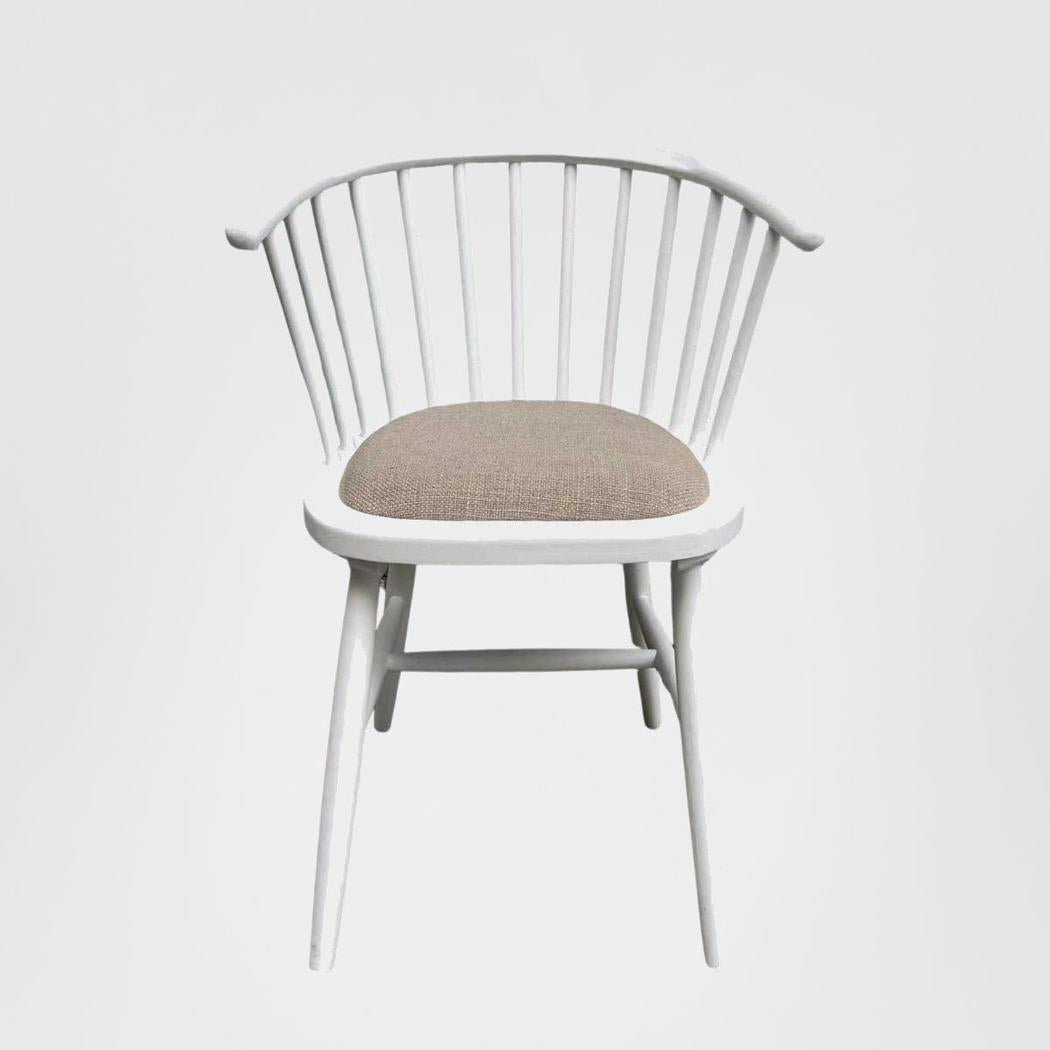 Round Curved Strip Back Elm Wood Dining Chair White