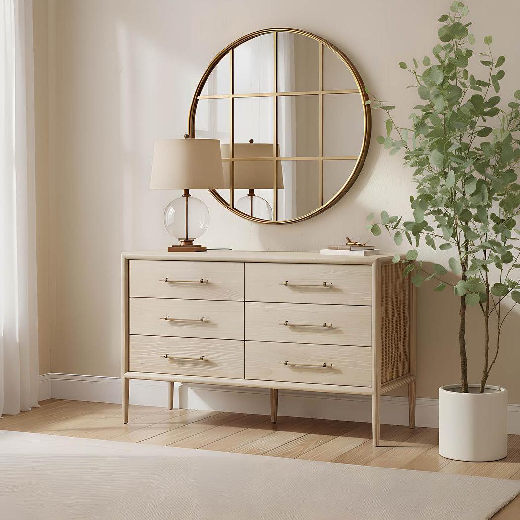Amelia Gold Rimmed Round Paned Mirror D120cm