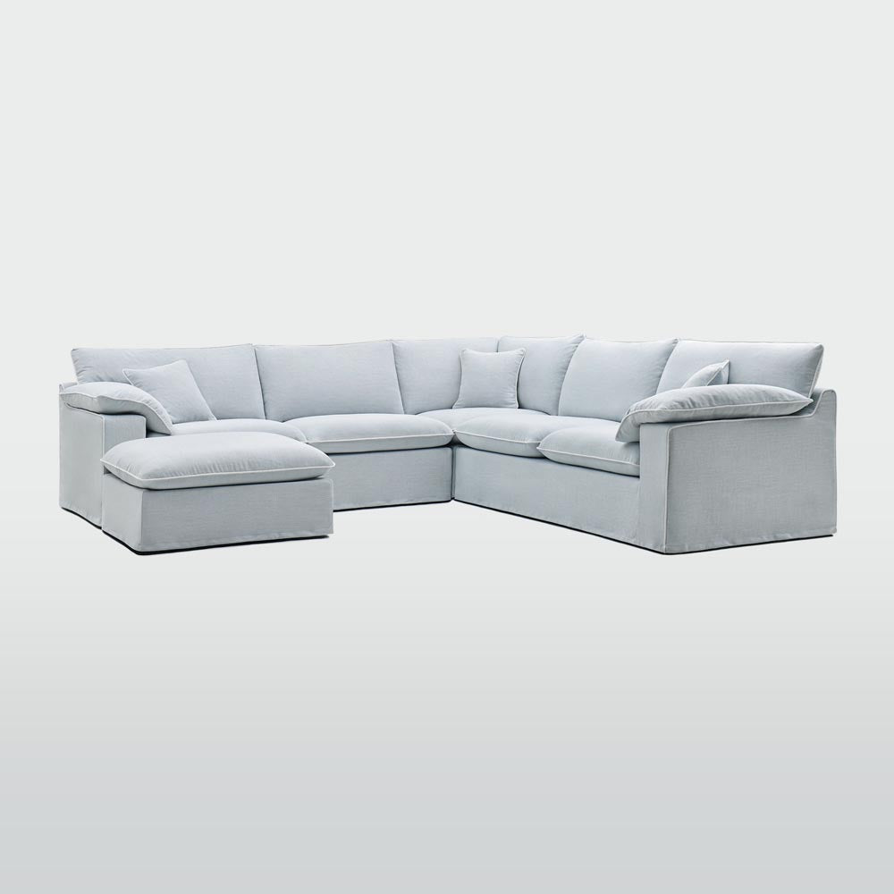 Norfolk 5 Seater Modular with Chaise (Reversible) Beach w/White piping