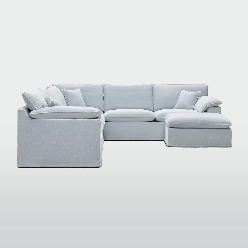 Norfolk 5 Seater Modular with Chaise (Reversible) Beach w/White piping