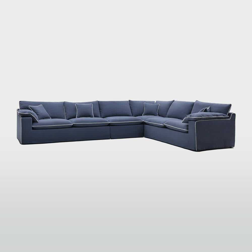 Norfolk 6 Seater Modular Navy w/White piping