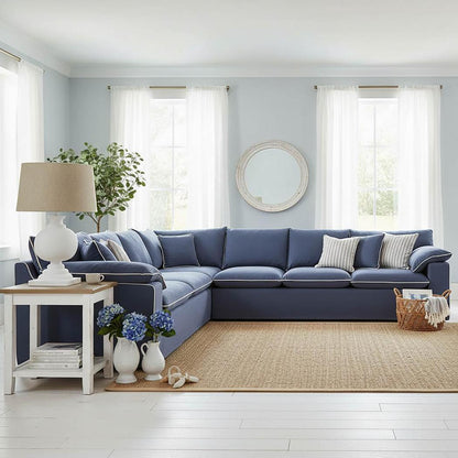 Norfolk 6 Seater Modular Navy w/White piping