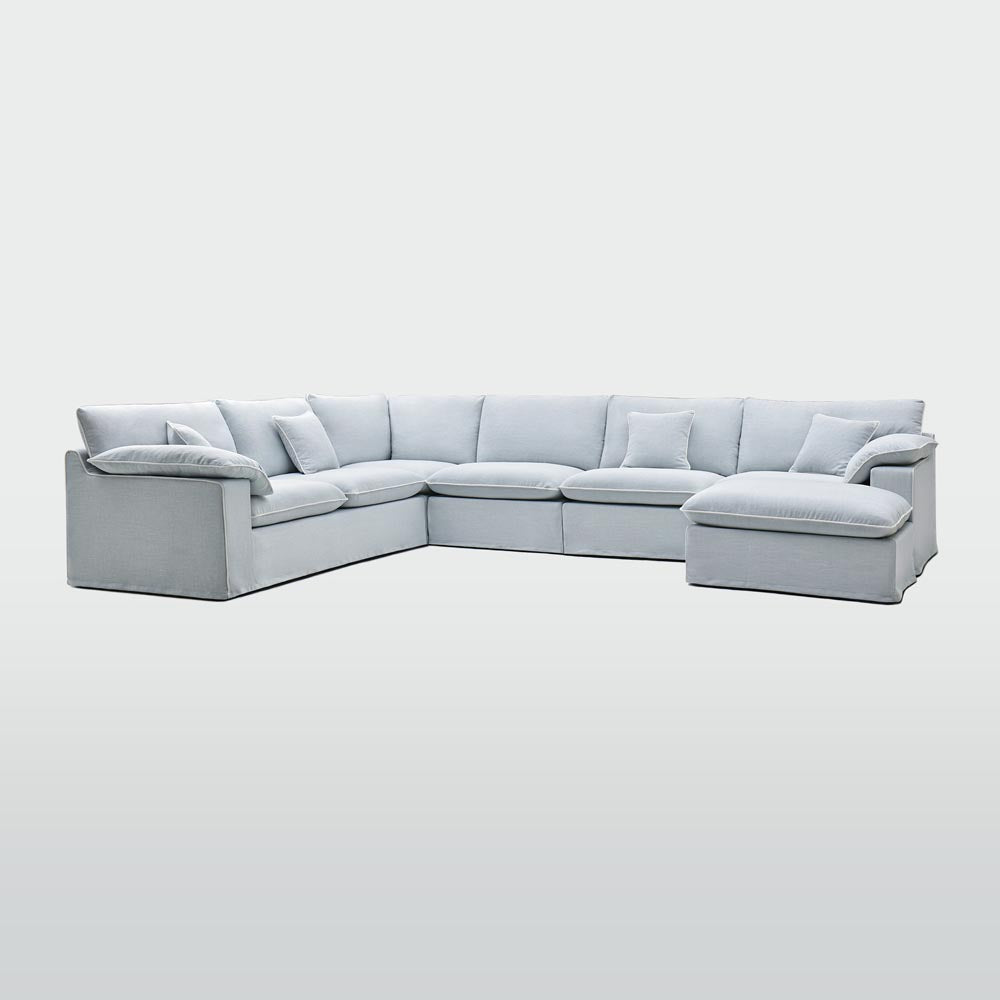Norfolk 6 Seater Modular with Chaise (Reversible) Beach w/White piping