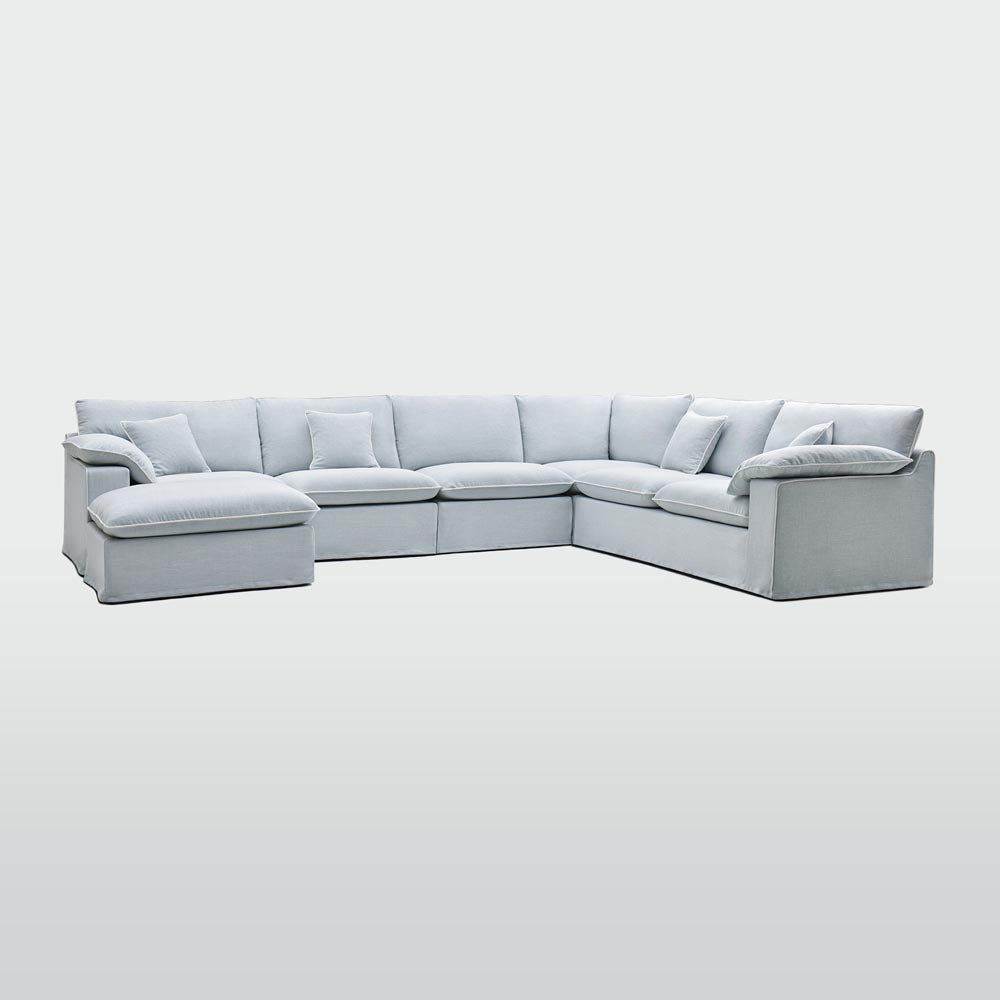 Norfolk 6 Seater Modular with Chaise (Reversible) Beach w/White piping