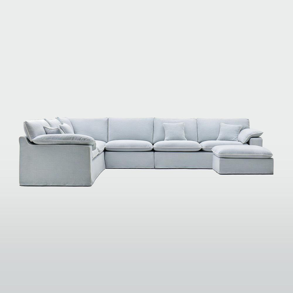 Norfolk 6 Seater Modular with Chaise (Reversible) Beach w/White piping
