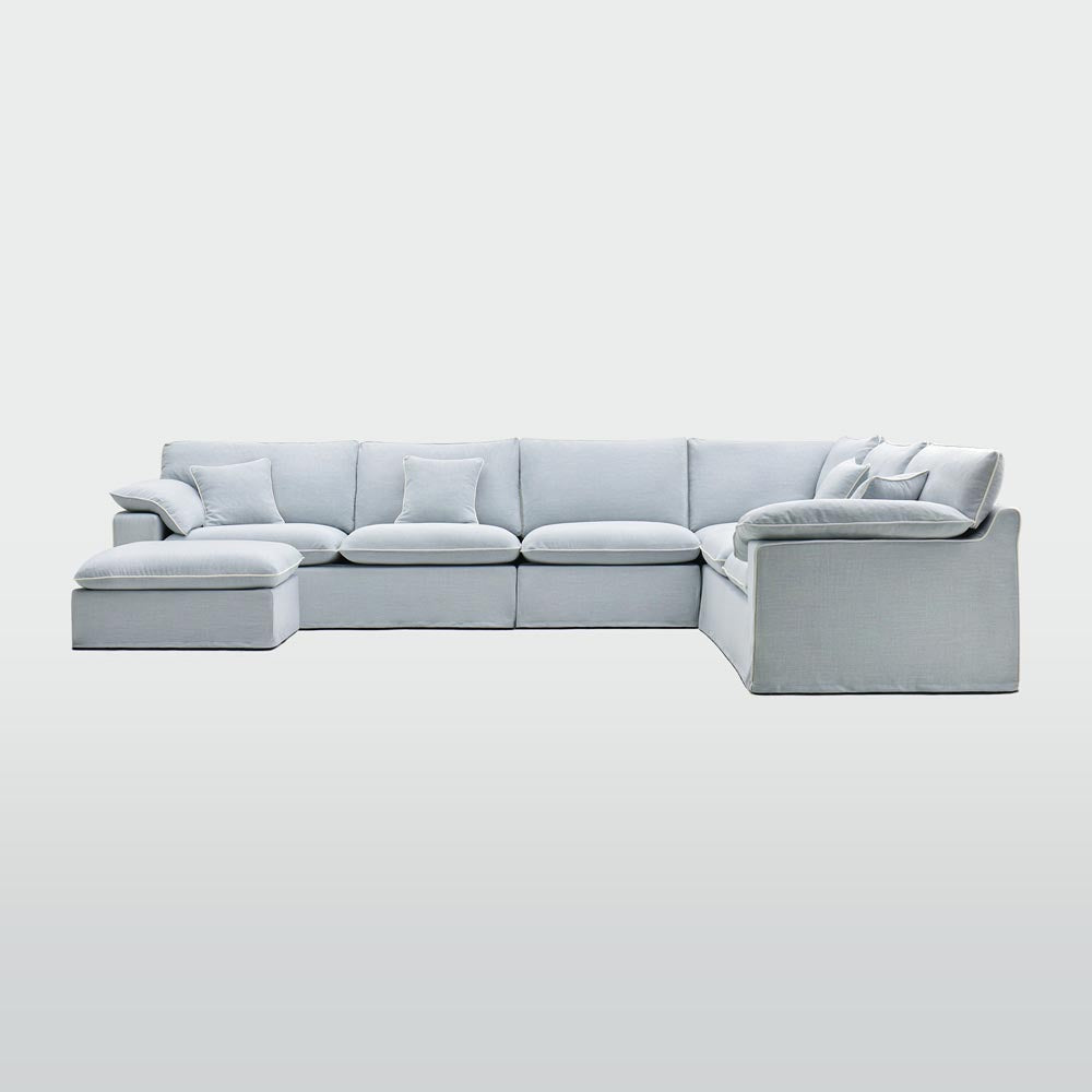 Norfolk 6 Seater Modular with Chaise (Reversible) Beach w/White piping