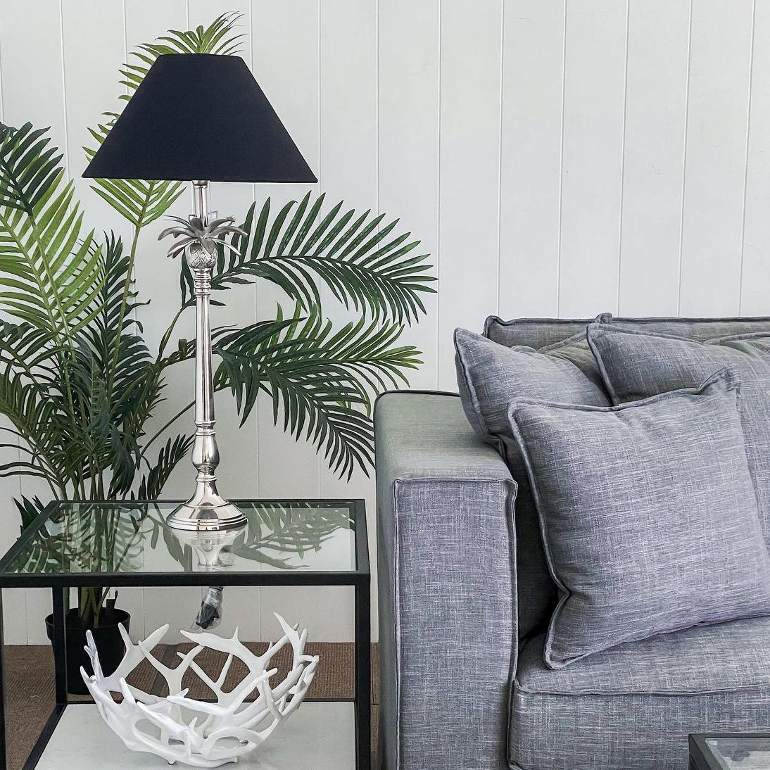 Nickel Pineapple Leaf Lamp W/Black Shade