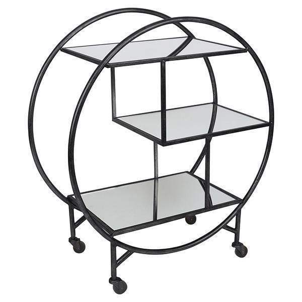 Black Bar Cart W/ Mirror Shelf