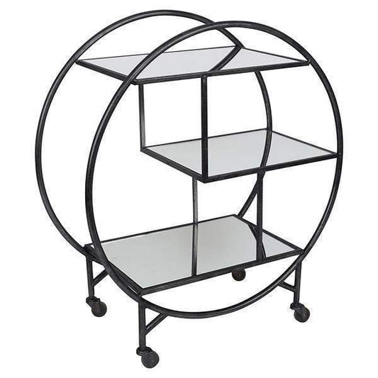 Black Bar Cart W/ Mirror Shelf