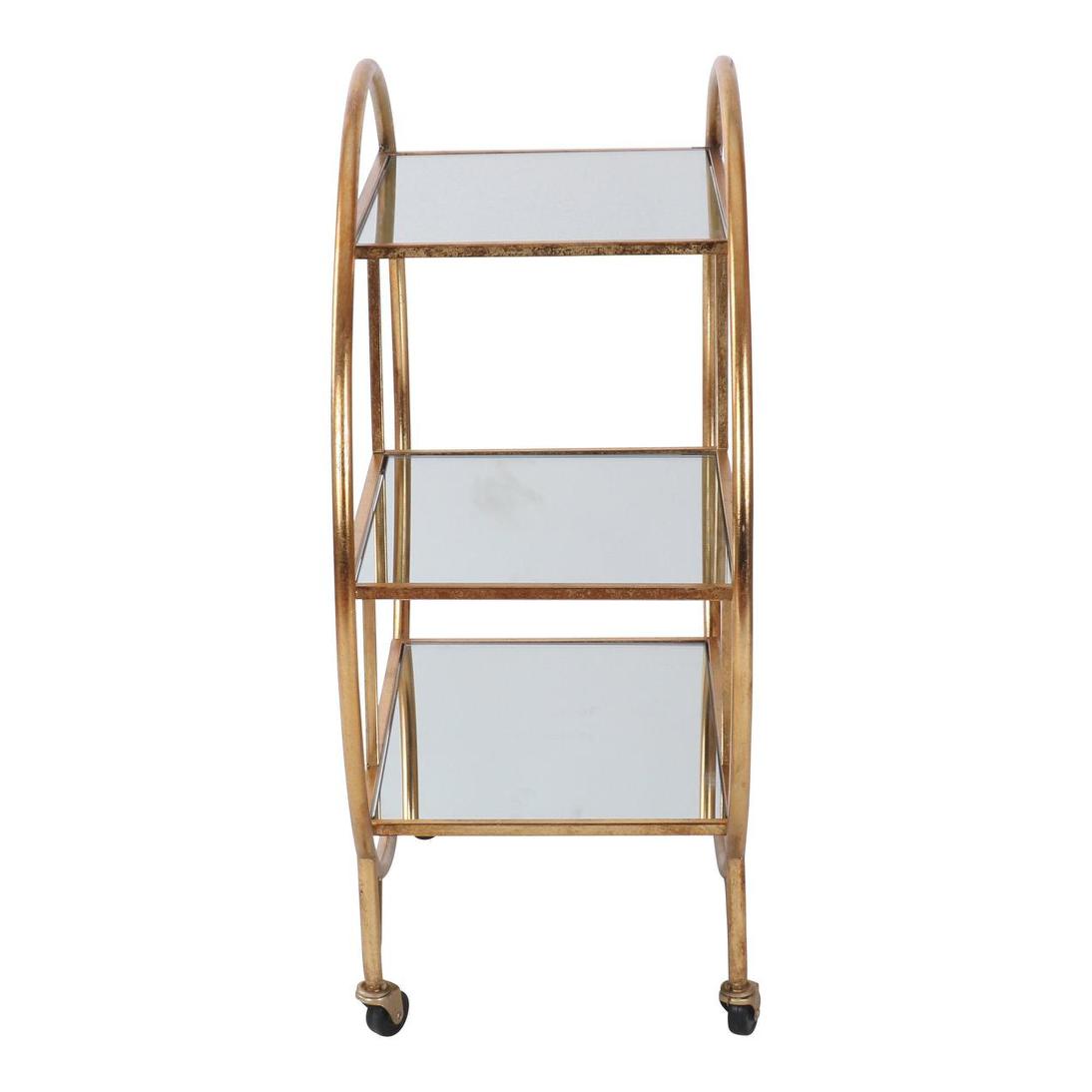 Antique Gold Bar Cart W/ Mirror Shelf