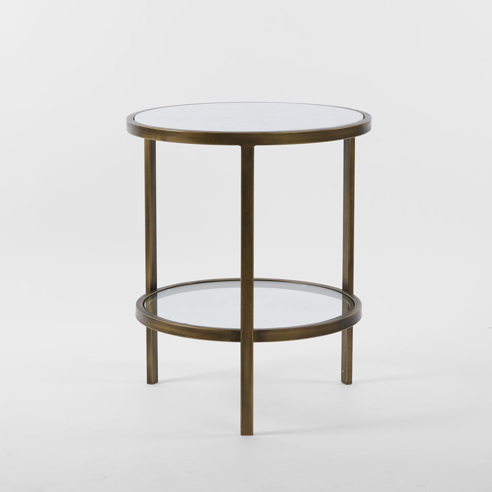 Palladium Brass Iron Marble & Glass Side Table