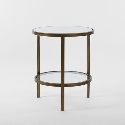 Palladium Brass Iron Marble & Glass Side Table