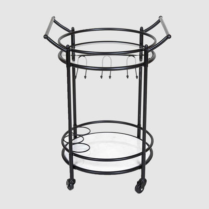 Round Marble Shelf Bar Cart Black