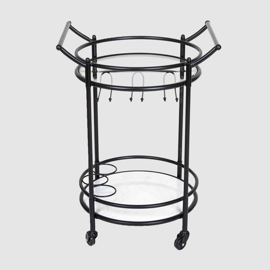 Round Marble Shelf Bar Cart Black