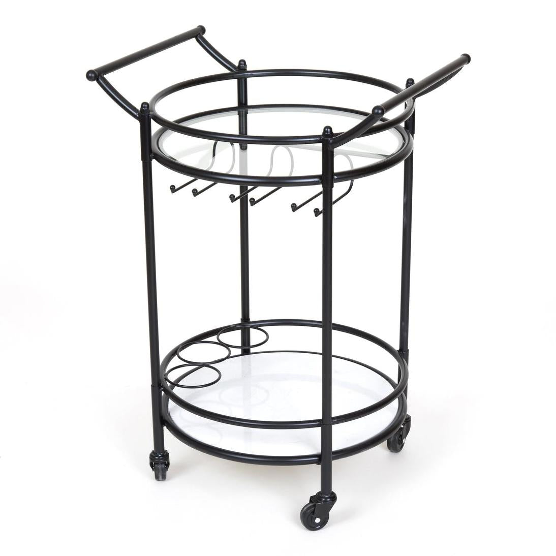 Round Marble Shelf Bar Cart Black