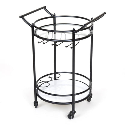 Round Marble Shelf Bar Cart Black