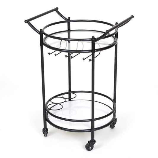 Round Marble Shelf Bar Cart Black