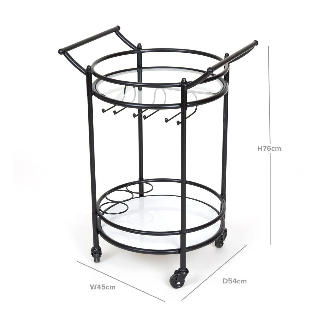 Round Marble Shelf Bar Cart Black