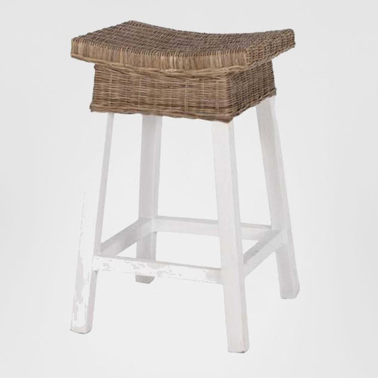 White Wood & Rattan Hamptons Bar stool