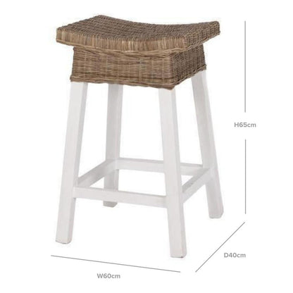 White Wood & Rattan Hamptons Bar stool