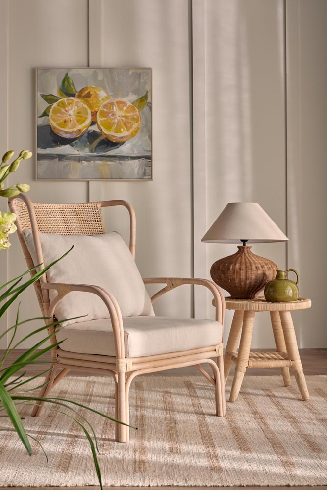 Dallas Rattan Table Lamp with linen shade