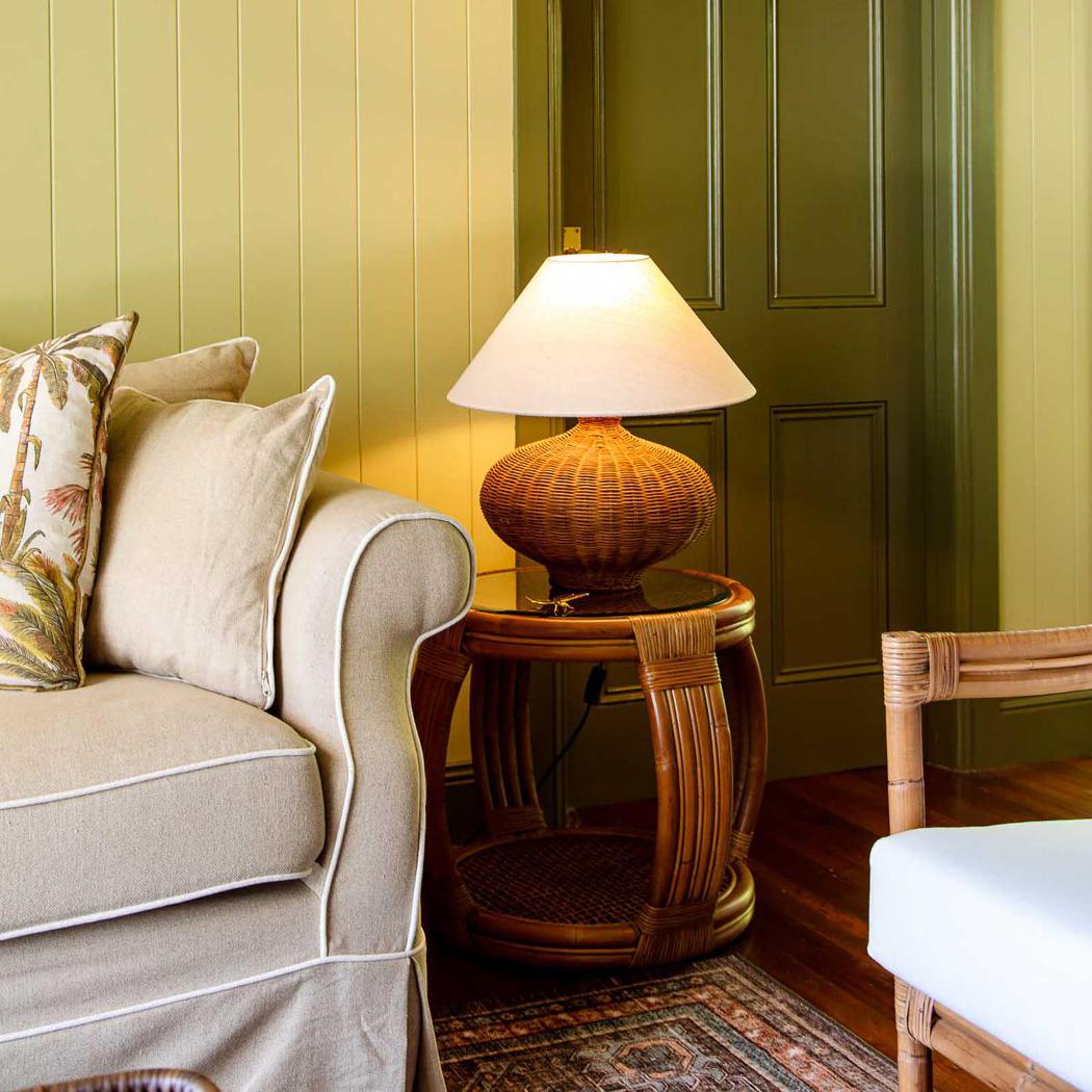 Dallas Rattan Table Lamp with linen shade
