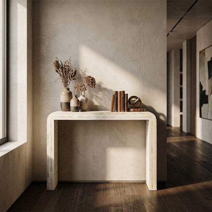Eloise Bone Inlay Curved Console Table White