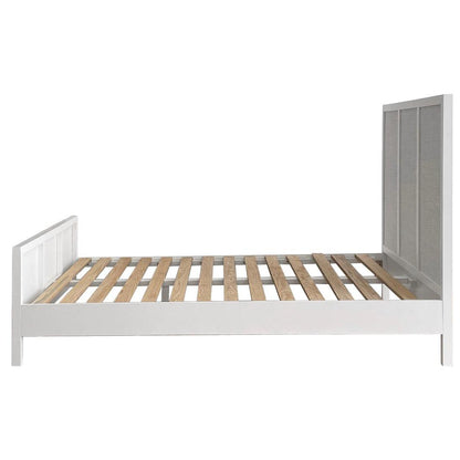 Santorini Hamptons Timber/Rattan Queen Bed White