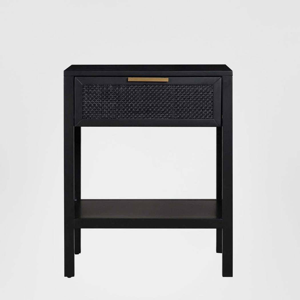 Santorini Hamptons Timber/Rattan Bedside Table Black
