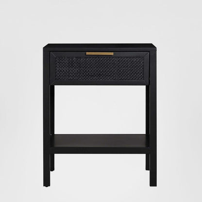 Santorini Hamptons Timber/Rattan Bedside Table Black