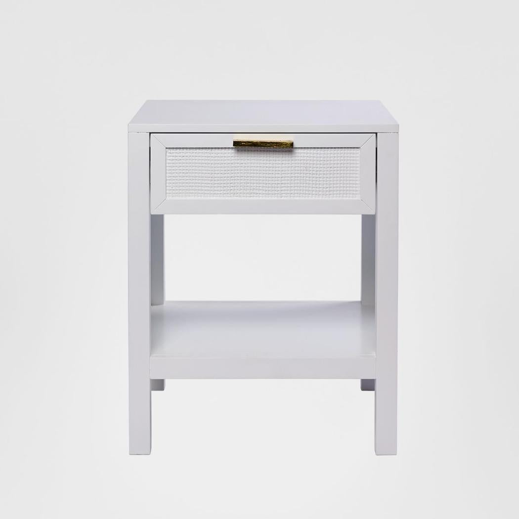 Santorini Hamptons Timber/Rattan Bedside Table White