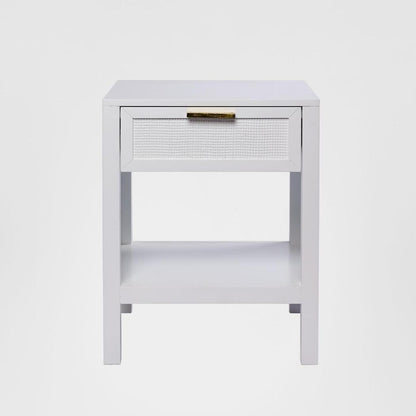 Santorini Hamptons Timber/Rattan Bedside Table White