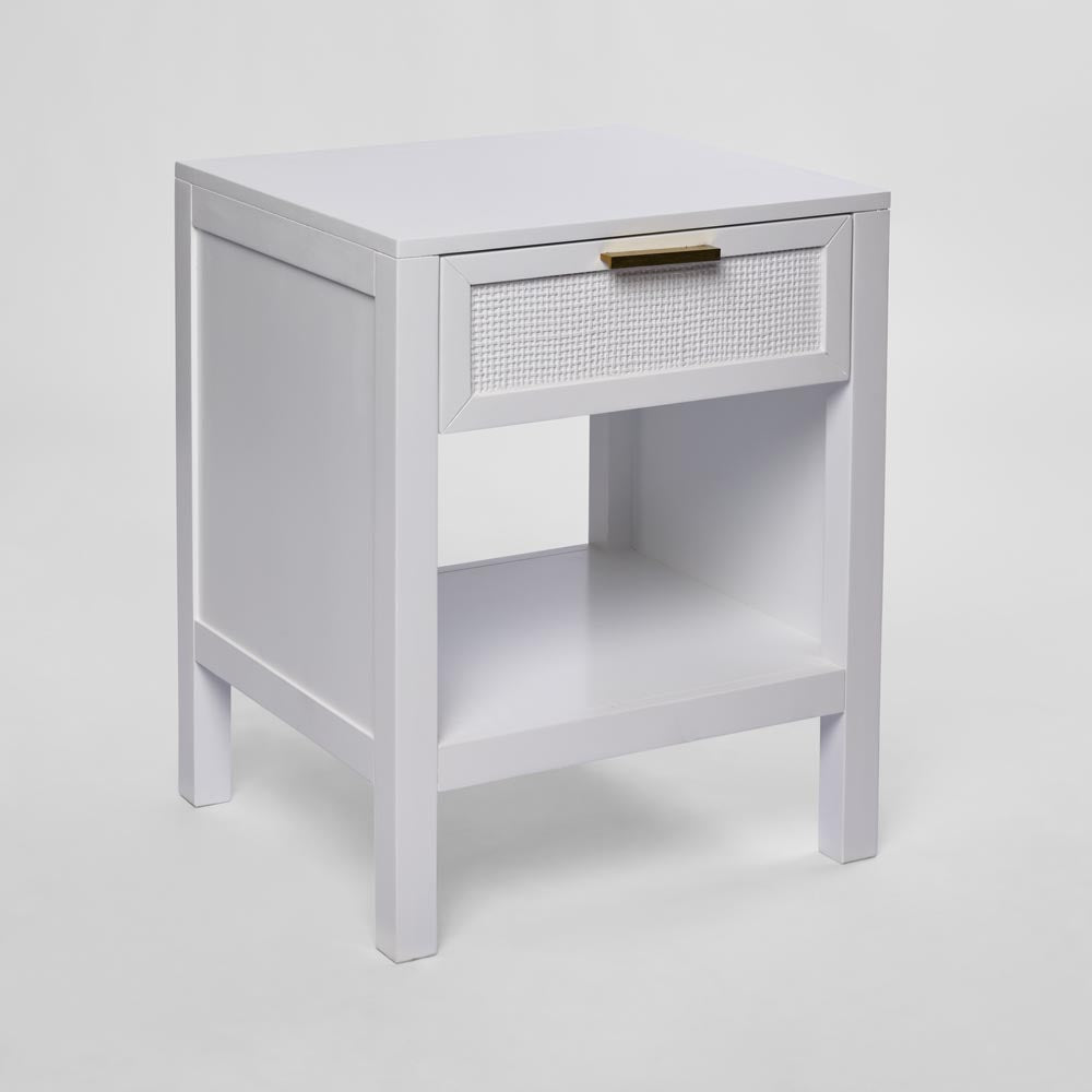 Santorini Hamptons Timber/Rattan Bedside Table White