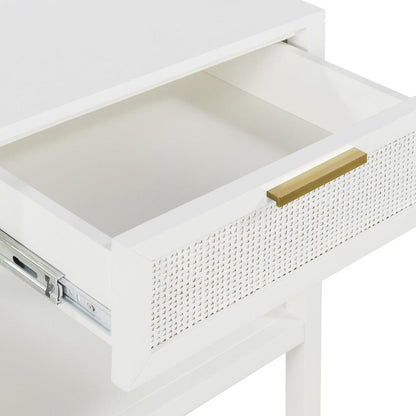 Santorini Hamptons Timber/Rattan Bedside Table White