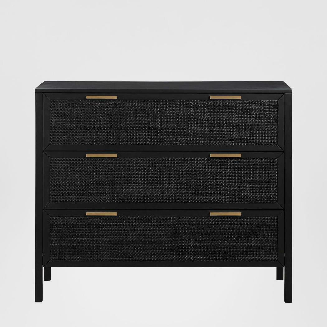 Santorini Hamptons 3 Drawer Timber/Rattan Dresser 100cm Black
